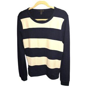 J.Crew Navy & White Nautical Striped Sweater Preppy W Side Zippers Long Sleeve L